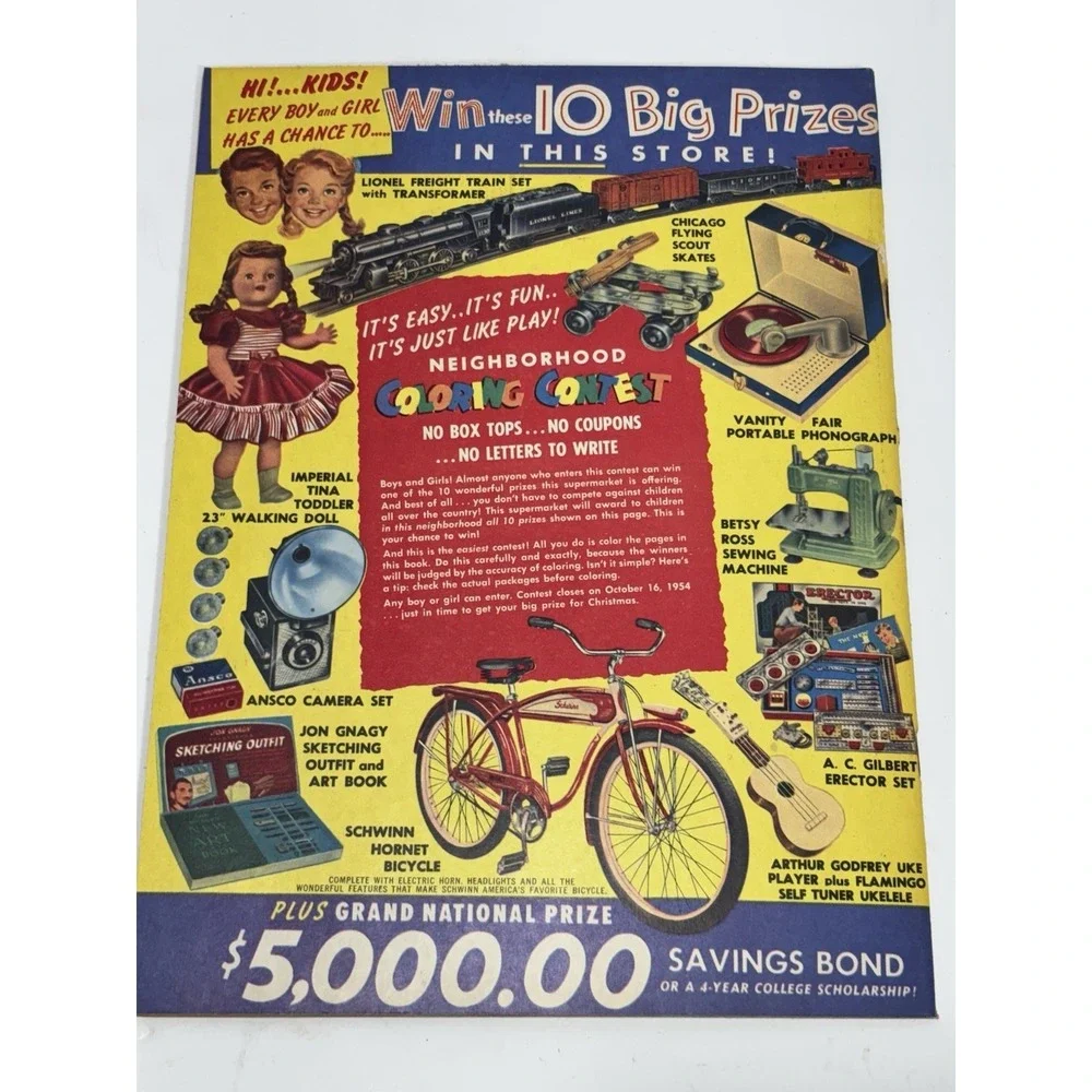 Vintage 1954 Unused Super Market Coloring Contest Book‎ Pictures Brands Kraft 5x